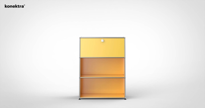 SYSTEM 01 Classic Highboard with 1 Drop-down door, RAL 1004 Golden yellow